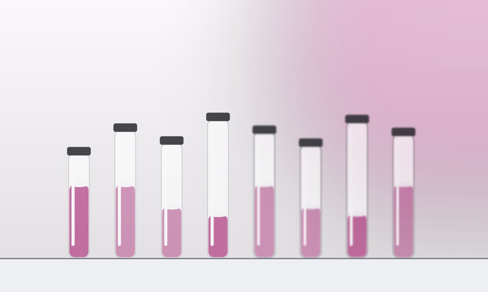 A row of laboratory vials on a clean bench under clinical light
